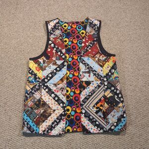 Handmade Dog Print Quilted Patchwork  Vest Womens Medium Whimsical Arsty